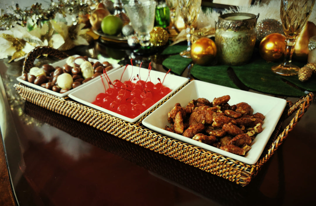 Crudite Section Condiment Server Tray with 3 Porcelain Dish