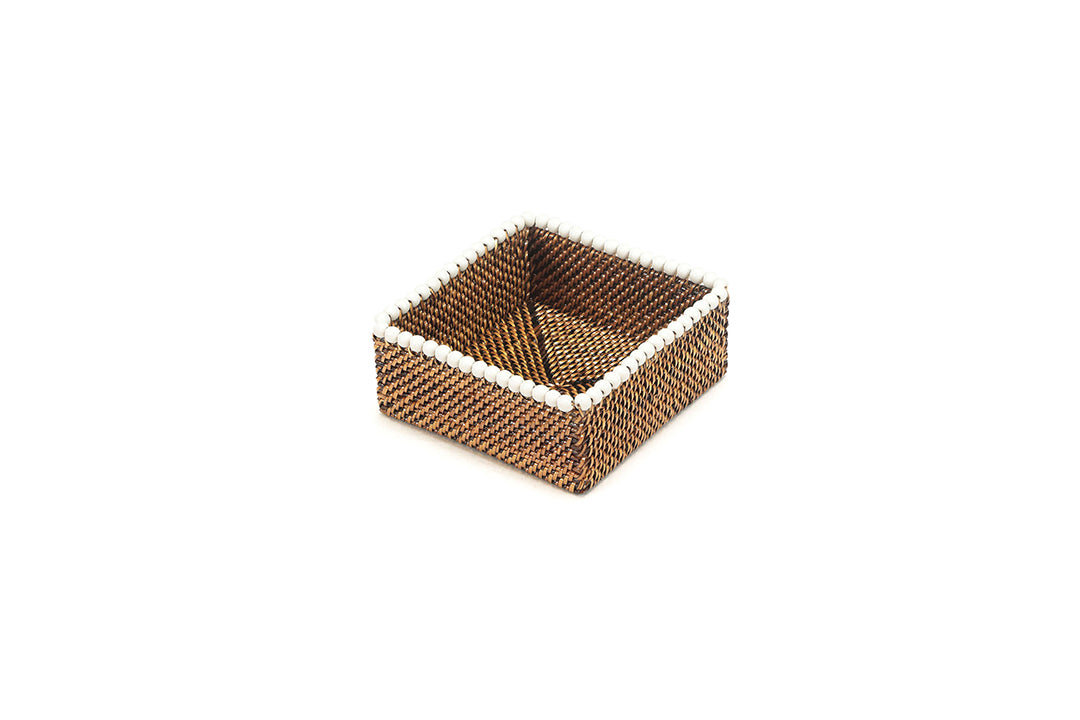 Cocktail Napkin Holder With White Wood Beads