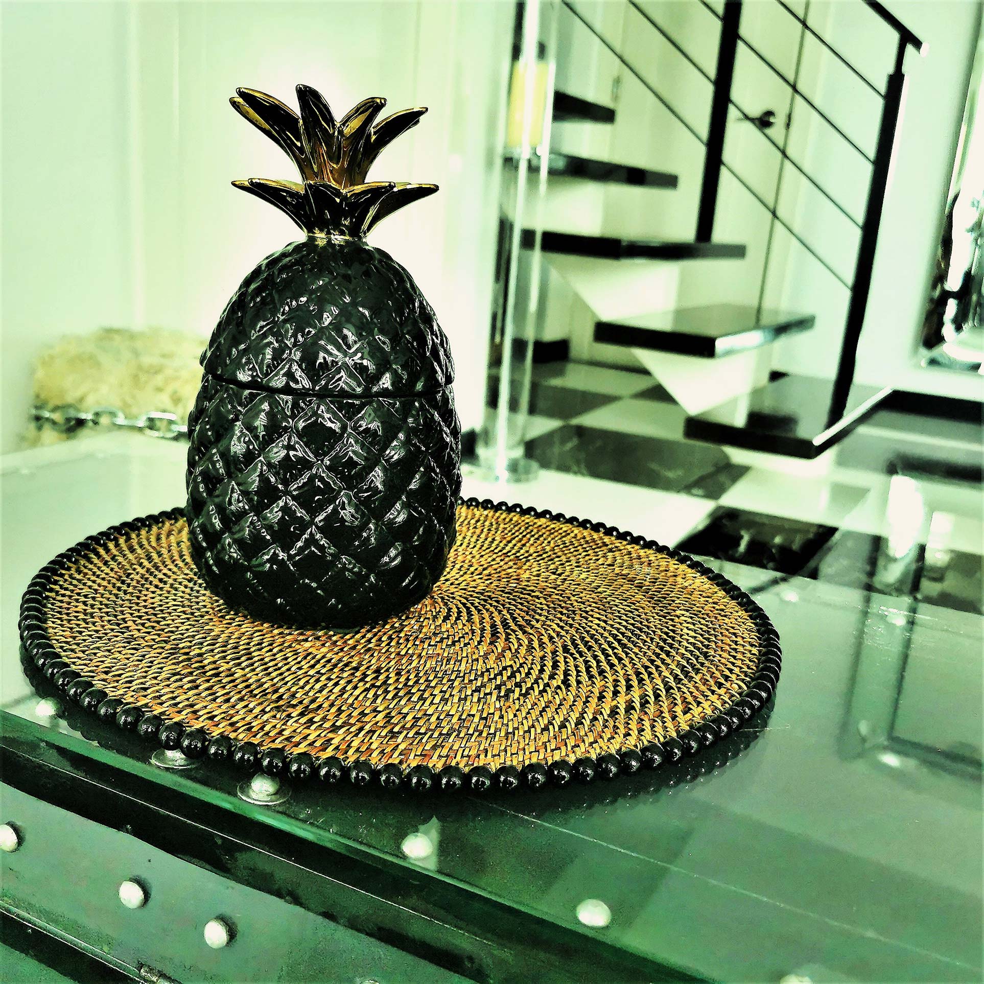 Round Placemat 14", With Black Wood Beads, Set of 4