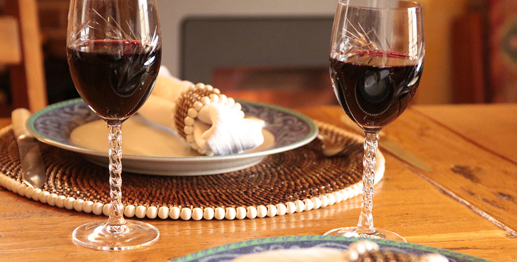 Round Placemat and Napkin Ring, With White Wood Beads, Set of 4