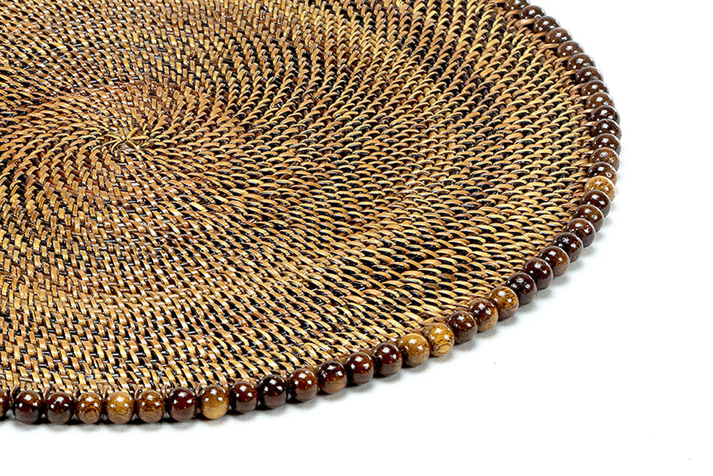 Round Placemat 14", With Dark Walnut Wood Beads, Set of 4