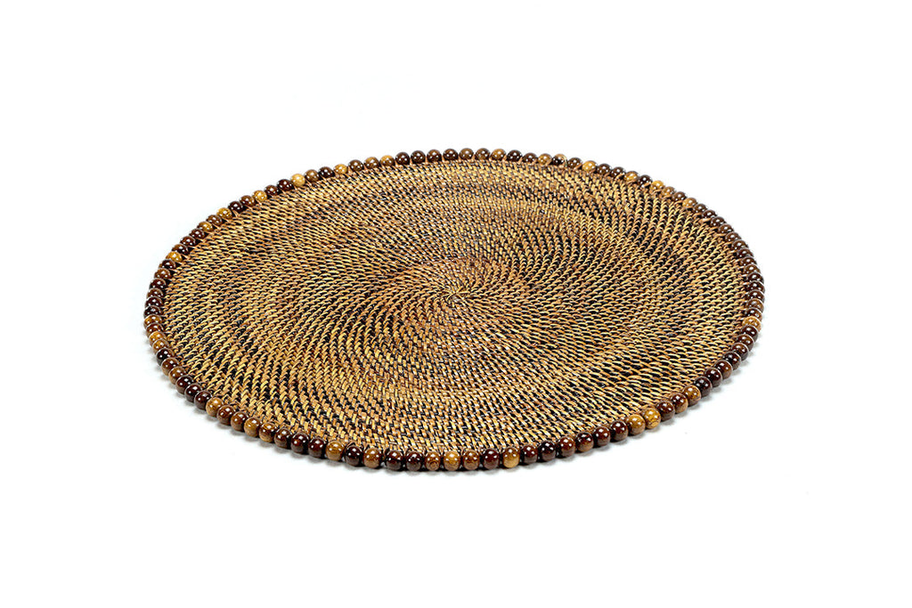 Round Placemat 14", With Dark Walnut Wood Beads, Set of 4