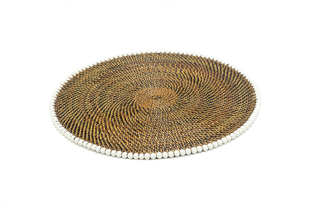 Round Placemat 14", With White Wood Beads, Set of 4