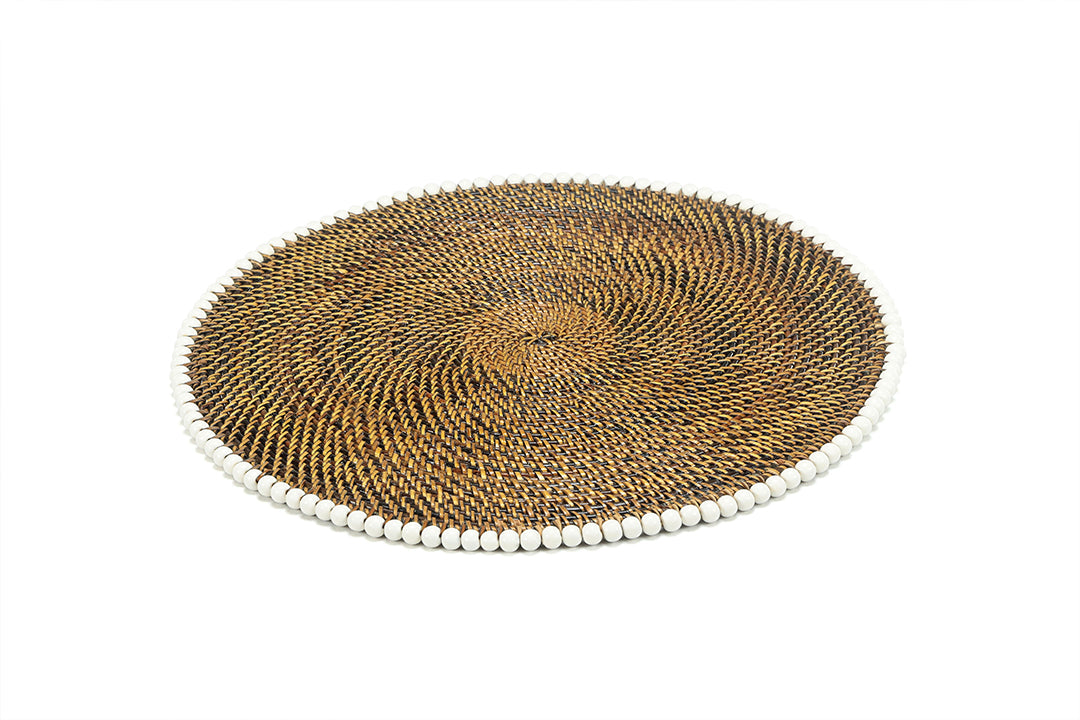 Round Placemat 14", With White Wood Beads, Set of 4