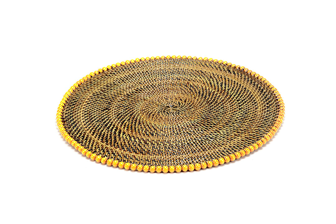 Round Placemat 14", With Yellow Wood Beads, Set of 4