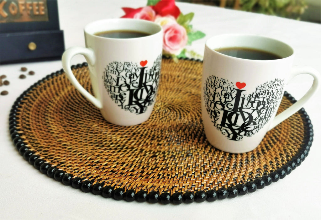 Round Placemat 14", With Black Wood Beads, Set of 4