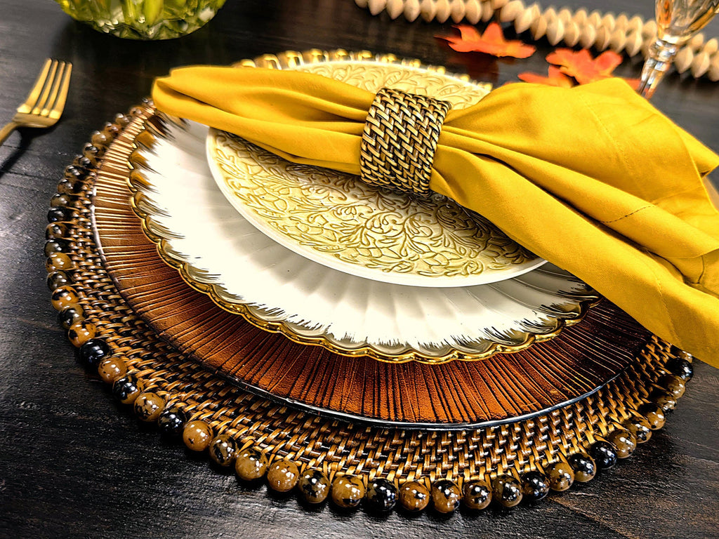 Round Placemat 14", With Tortoise, Natural Seed Beads, Set of 4